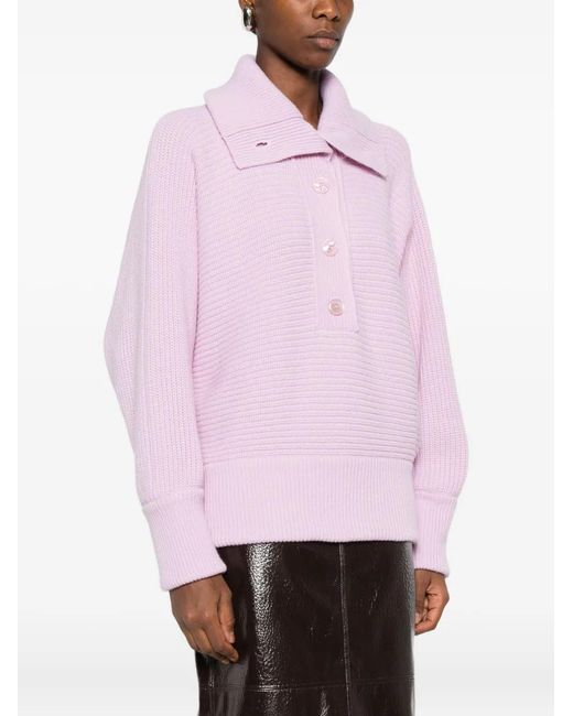 Magda Butrym Pink High-Neck Button-Placket Jumper