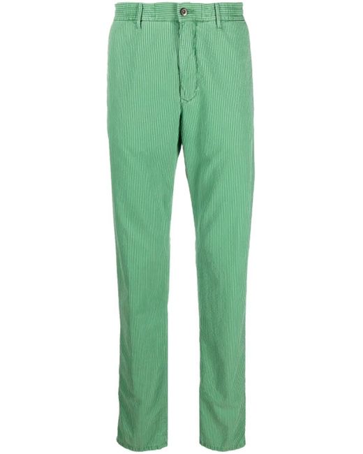 Incotex Green Striped Straight-Leg Trousers for men