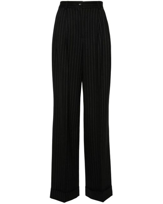 Dolce & Gabbana Black Pinstriped Wide-Leg Trousers