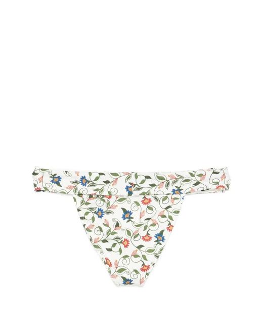 Farm Rio White Stitched Garden Floral-Print Bikini Bottoms