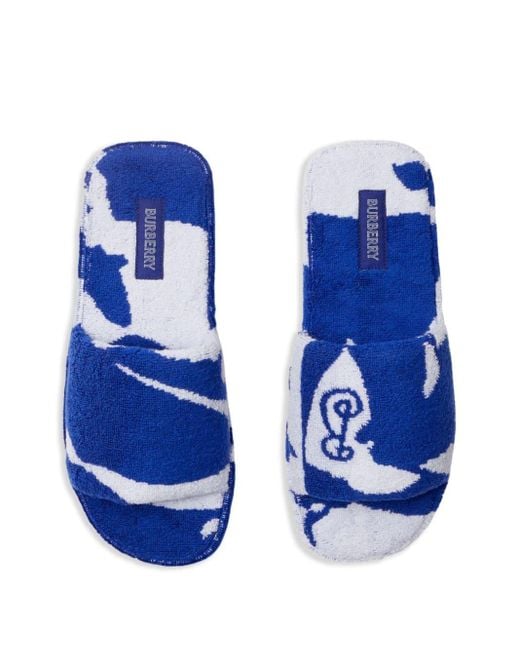 Burberry Blue Snug Cotton-towelling Slippers