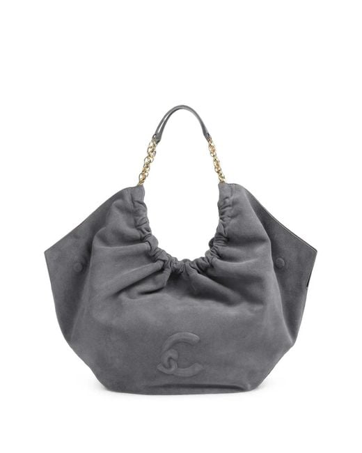 Coccinelle Gray Smash Ruched Suede Tote Bag