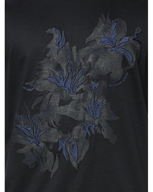 Emporio Armani Black Floral-Embroidered T-Shirt for men
