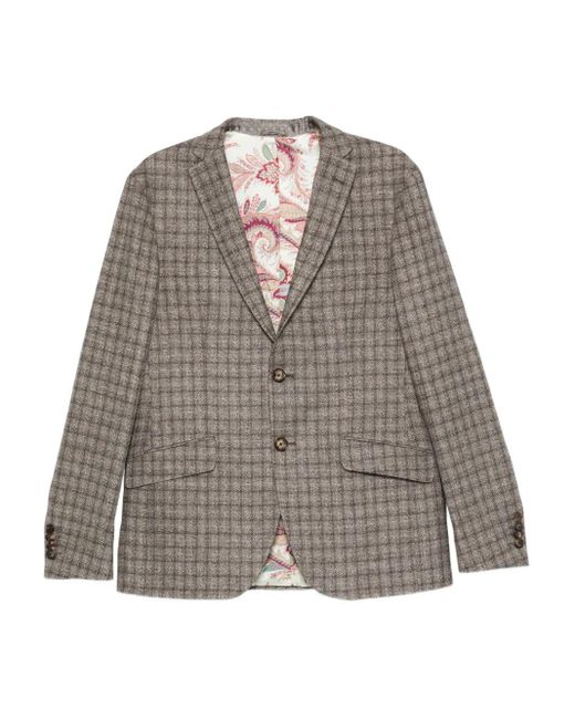 Etro Gray Checked Paisley-Lined Blazer for men