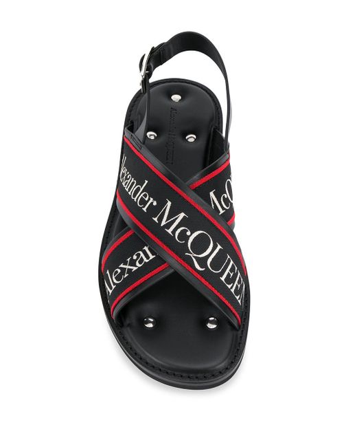 Alexander McQueen Leather Logo Sandals in Black,White,Red (Black) for Men -  Save 62% | Lyst