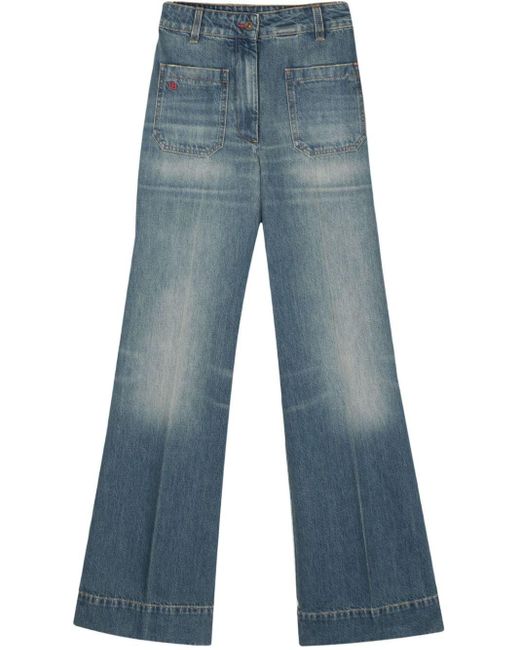 Victoria Beckham Blue Logo-embroidered Wide Jeans