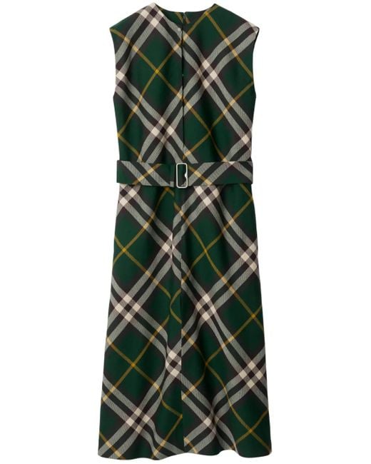 Vestido midi NovaCheck Burberry de color Green