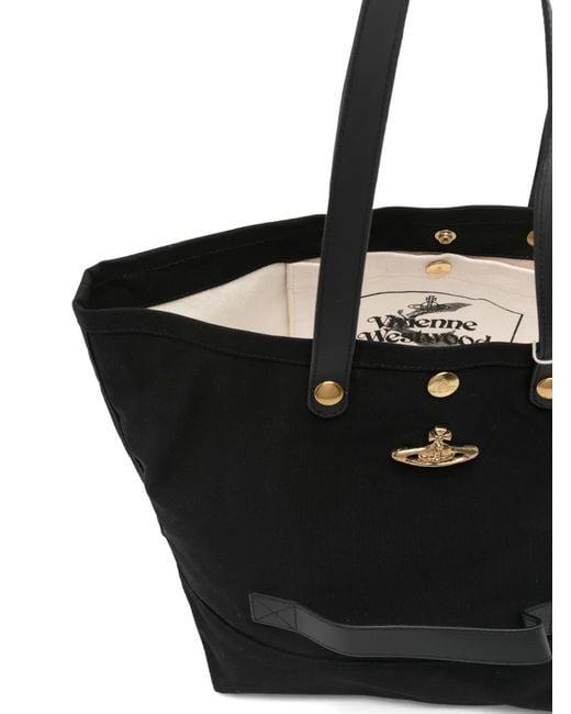 Vivienne Westwood Black Logo Orb-Embellished Tote Bag