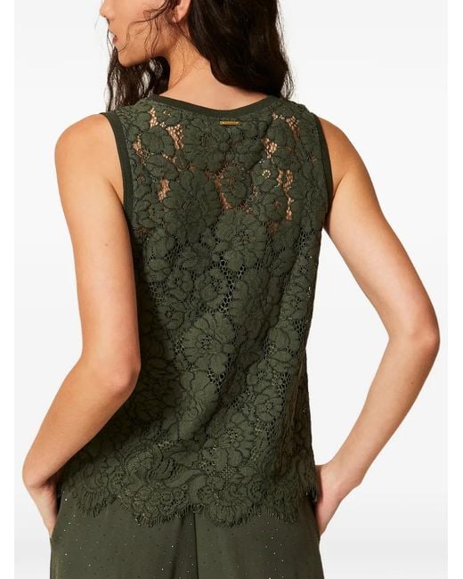 Twinset Green Rébrodé Lace Blouse