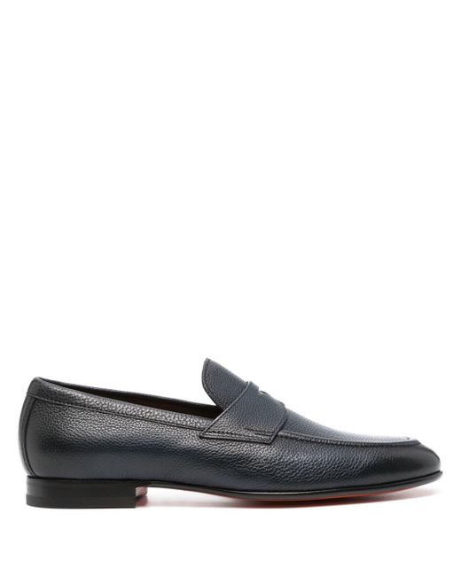 Santoni Gray Grained Leather Loafers for men