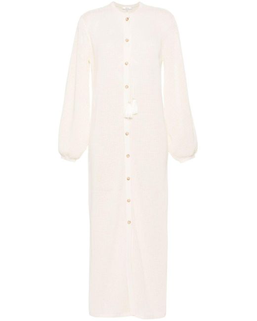 FRAME Cream White Balloon Sleeves Crochet Maxi Dress - Women's - Cotton/acrylic