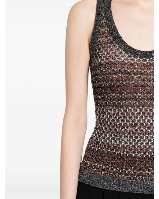 Missoni Brown Crochet-Knit Sequinned Tank Top