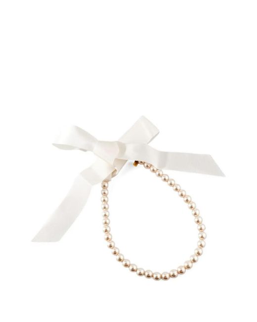 Moschino White Pearl Ribbon Necklace