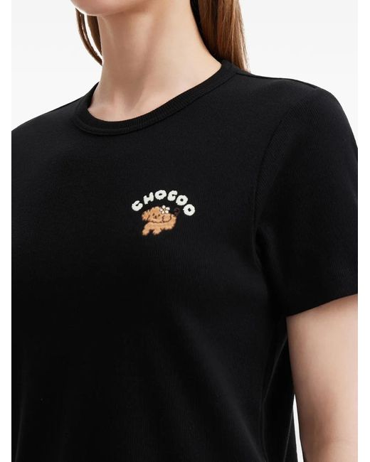 Chocoolate Black T-Shirt En Coton À Broderies