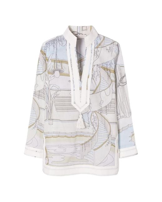 Tory Burch White Printed Tory Tunic