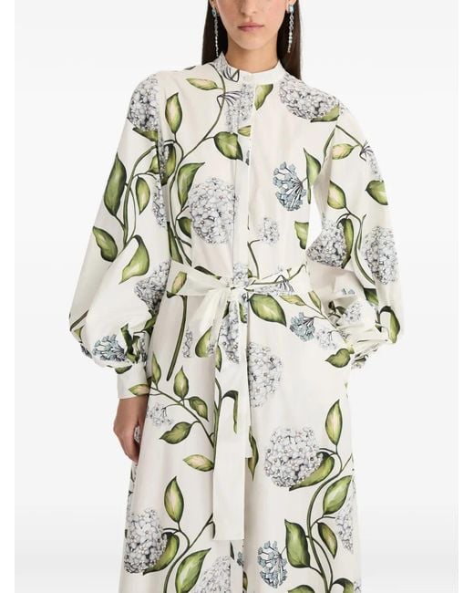 Oscar de la Renta White Flower-Print Maxi Dress