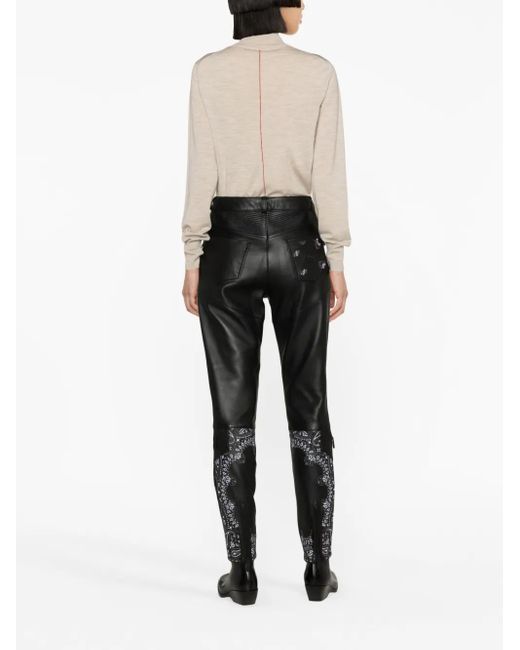 Philipp Plein Black Bandana-Panelling Skinny Leather Trousers