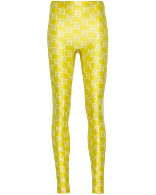 Elisabetta Franchi Yellow Logo-print leggings