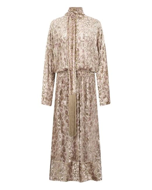 Roberto Cavalli Natural Animal-Print Tassel Maxi Day Dress