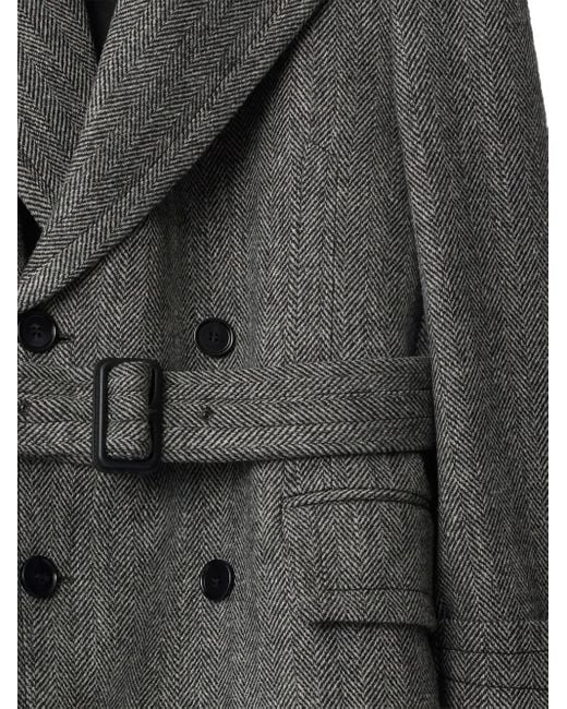 Burberry Wollen Trenchcoat Met Visgraatpatroon En Ceintuur in het Gray voor heren