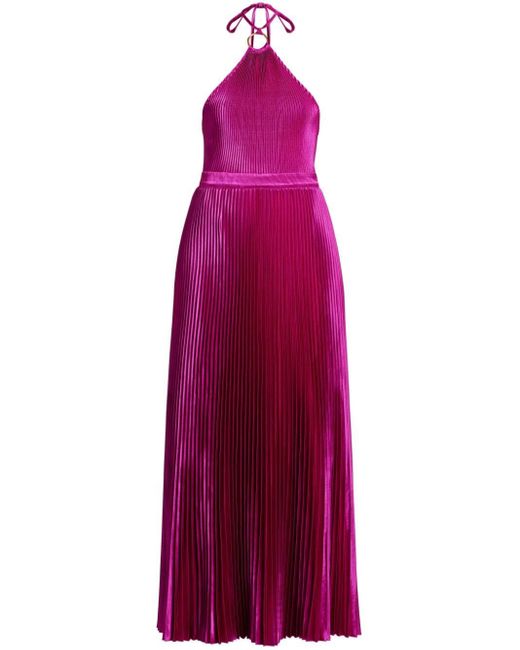 L'idée Purple Amour Pleated Halterneck Dress