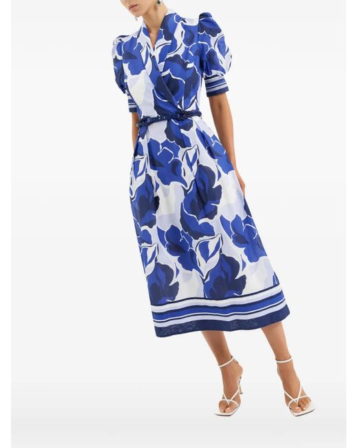 Rebecca Vallance Blue Paros Short-Sleeve Midi Dress