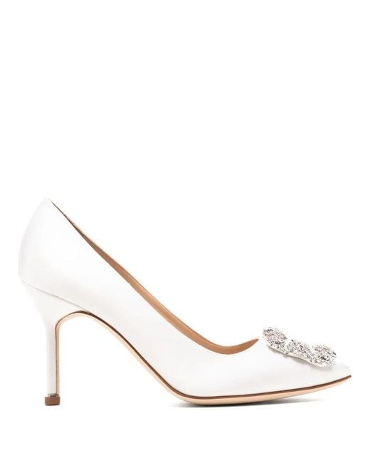 Manolo Blahnik White Hangisi 90Mm Satin Pumps