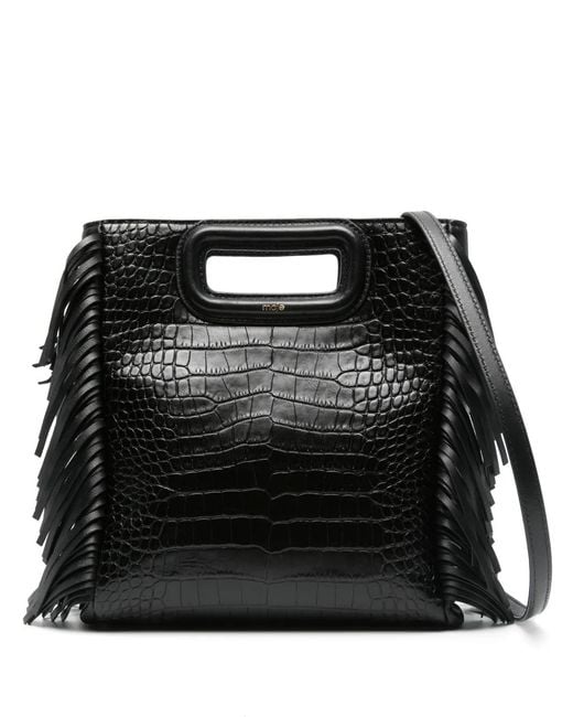 Maje Black Crocodile-Effect Leather M Bag