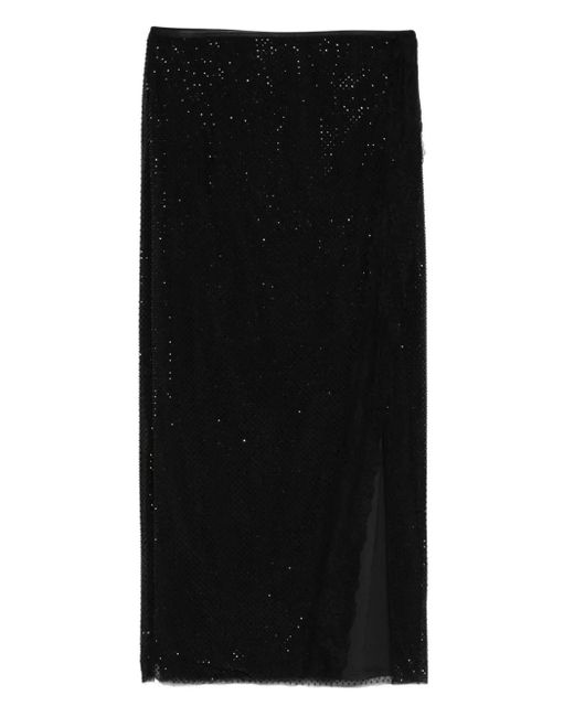 Self-Portrait Black Midi Skirt With Rhinestones