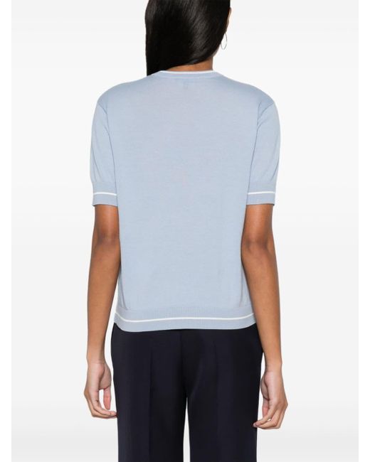 Emporio Armani Blue Logo-embroidered Knitted Top