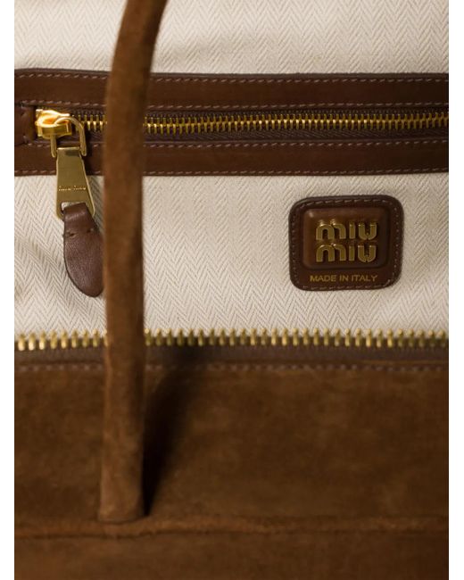 Miu Miu Brown Beau Logo-Debossed Suede Bag