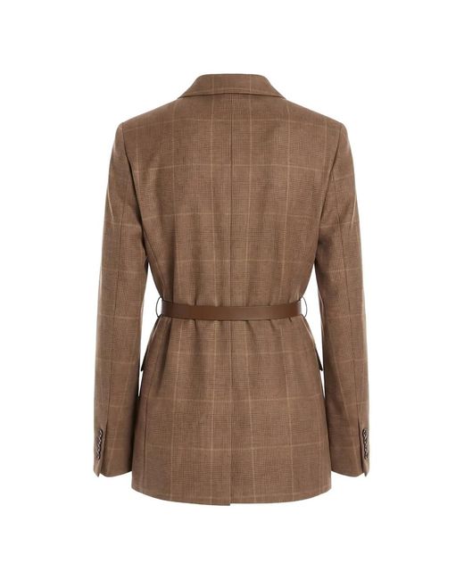 Max Mara Brown Belted Checked Blazer
