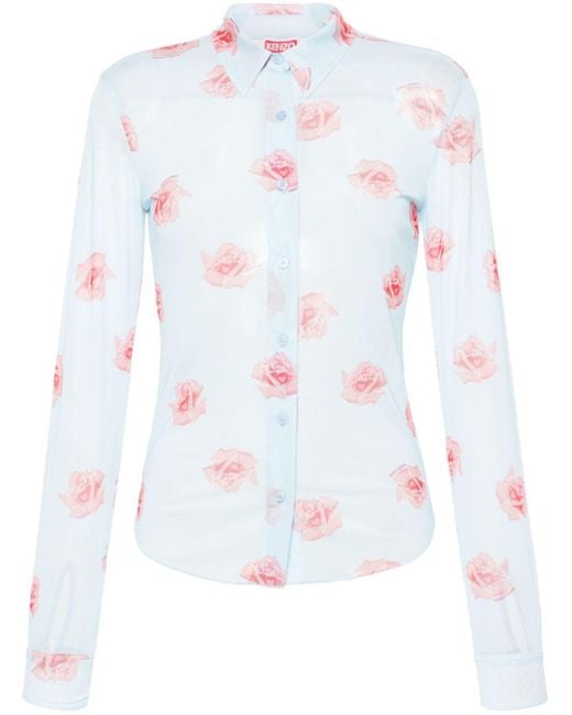 KENZO White Rose Mesh-design Shirt
