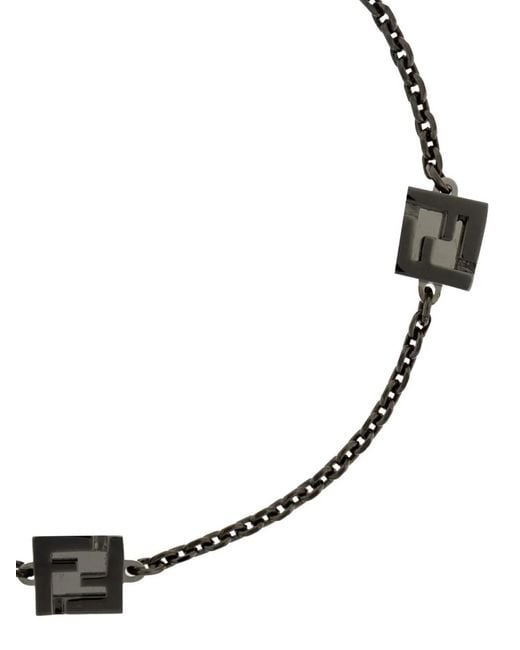 Fendi White Square-Charm Chain Bracelet for men