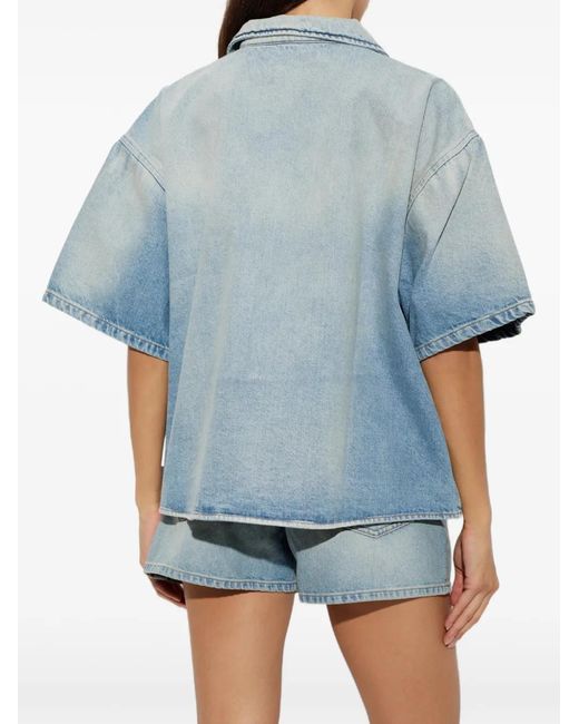 Off-White c/o Virgil Abloh Blue Logo-Patch Short-Sleeve Shirt