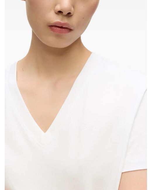 Karl Lagerfeld White Short Sleeve T-Shirt With Embroidered Logo And V-Neck