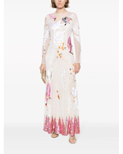 Temperley London White Opera Tatoo Graphic-Embroidered Flared Dress