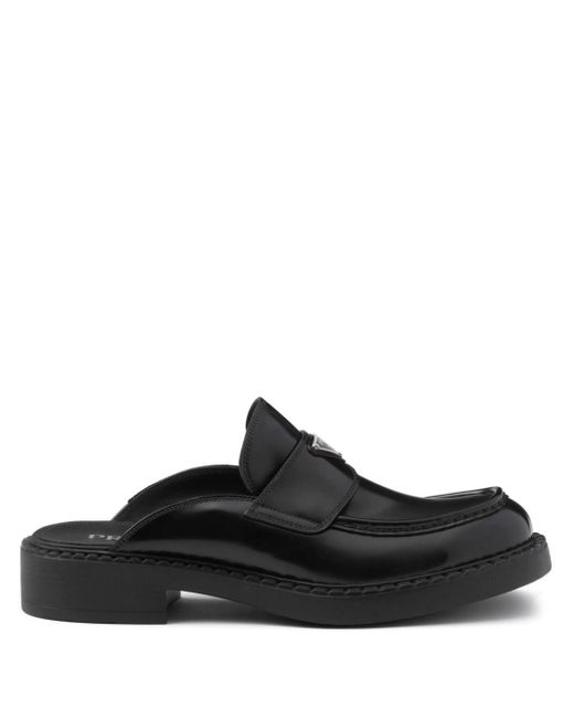 Prada Black Triangle-logo Leather Mules for men