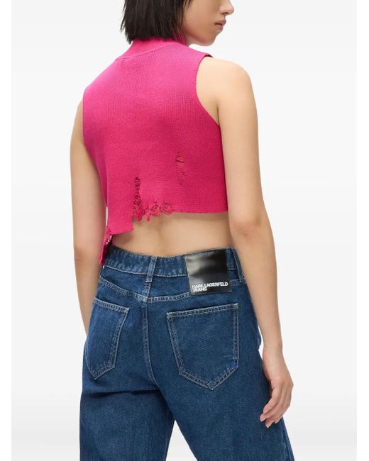 Karl Lagerfeld Pink Sleeveless Crop Top With High Neckline
