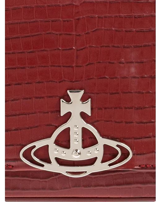 Vivienne Westwood Red Medium Hazel Croc-Embossed Shoulder Bag