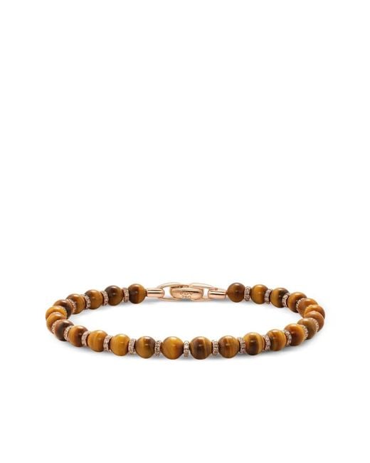 David Yurman White 18K Rose Spiritual Beads Tiger Eye And Diamond Bracelet for men