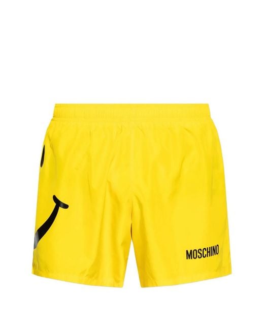 Moschino Yellow X Smiley Logo-Print Swim Shorts for men