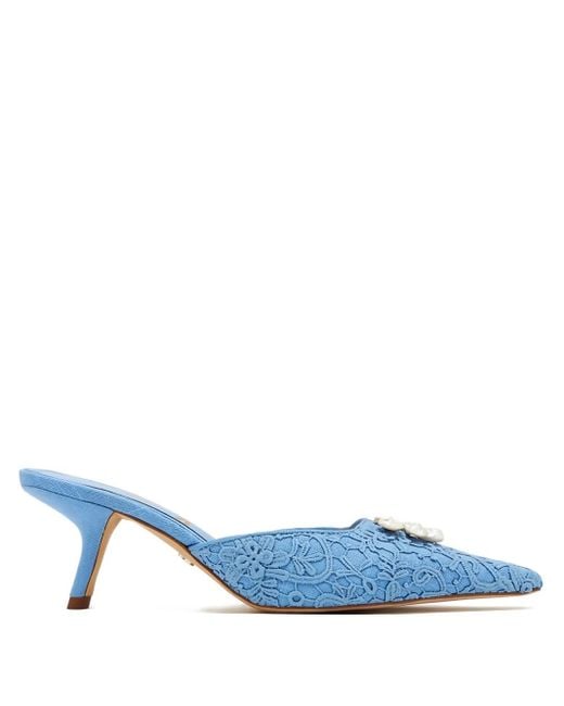 Sam Edelman Blue Spitze Mules mit Spitze 60mm