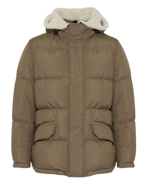 Yves Salomon Green Shearling-Trimmed Hooded Padded Coat for men