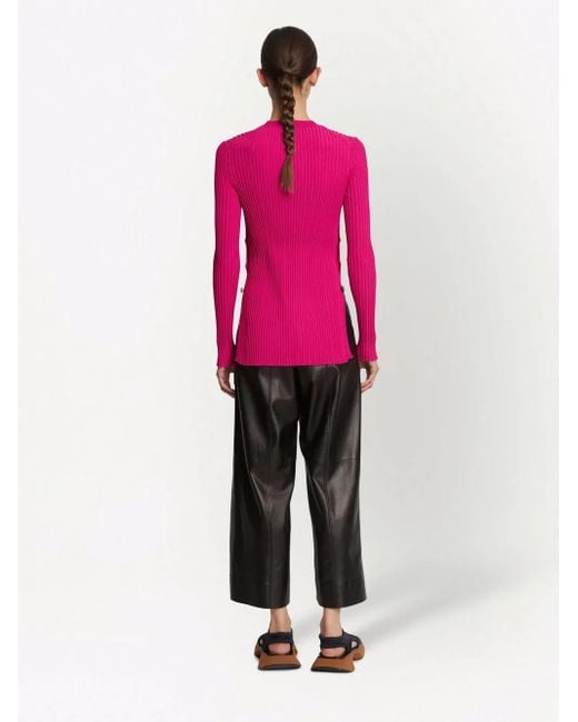 Proenza Schouler Pink Ribbed-Knit Button-Detail Jumper