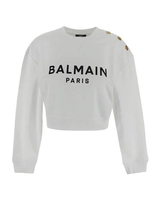Balmain Gray Logo-Print Sweatshirt