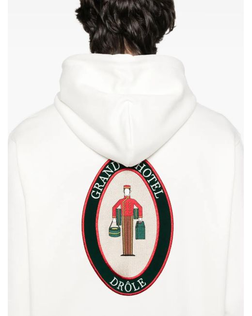 Drole de Monsieur White Le Groom Embroidered Logo Hoodie for men