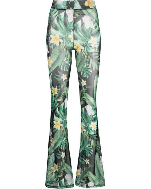 Philipp Plein Green Hawaii-Print Flared Trousers