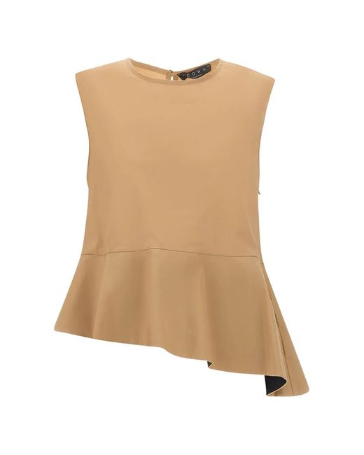 Kaos Natural Asymmetric Ruffled Top