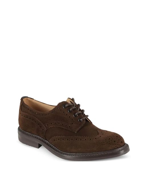 Tricker's Brown Perforated-Suede Derby Shoes for men